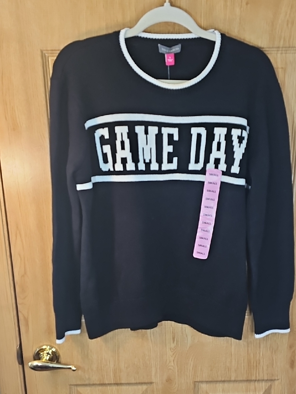 Vince Camuto Black Crewneck Sweater with White 'GAME DAY' Contrast